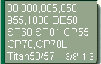 Fr 80, 800, 805, 850, 955, 1000, DE50, SP60, SP81, Titan50, 57, CP55, CP70, CP70L (3/8-1,3)  